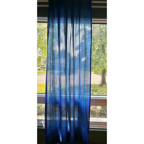 Vintage 70s curtain, blue and green stripes, pleated, price per panel - Picture 4 of 10